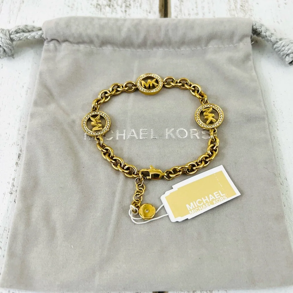 Michael Kors Fulton Logo Bracelet Yellow Gold Crystals - Picture 4 of 11